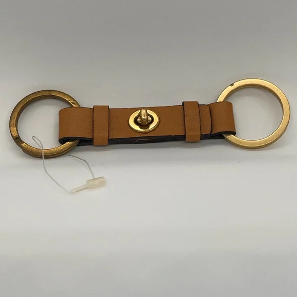 Coach Tan Leather Keychain with Brass Rings - Picture 2 of 3